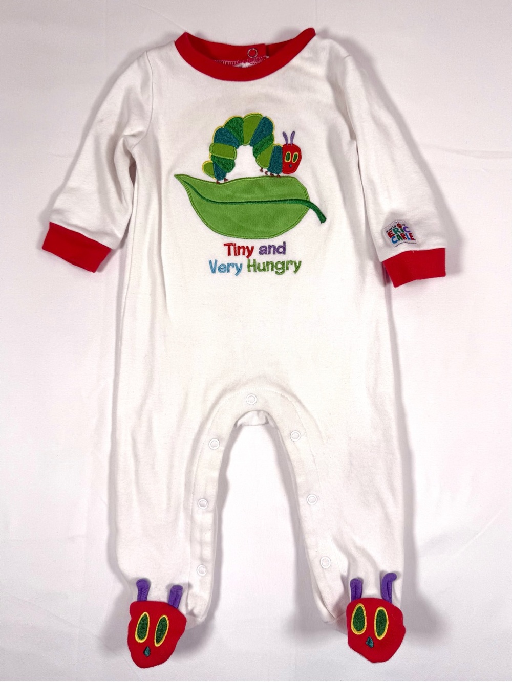 ERIC CARLE Unisex Footed Sleeper 6M Very Hungry Caterpillar Applique Storybook
